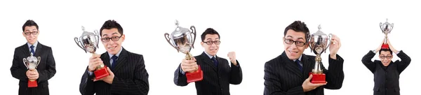 Funny guy receiving award on white — Stock Photo, Image