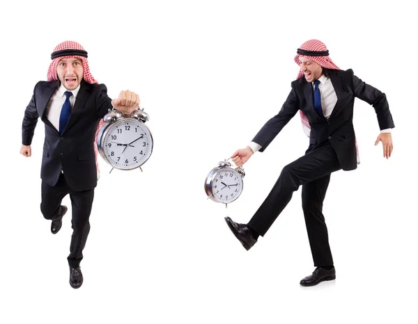 Arab man in time concept on white — Stock Photo, Image