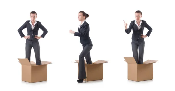 Mujer con cajas en blanco — Foto de Stock