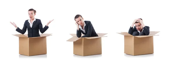 Mujer con cajas en blanco —  Fotos de Stock