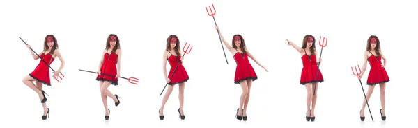 Frau als roter Teufel im Halloween-Konzept — Stockfoto