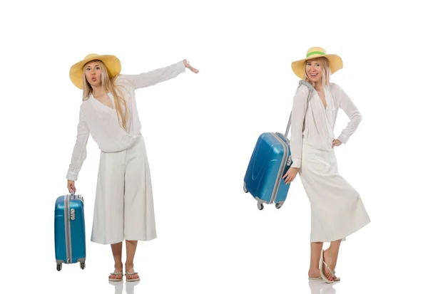Kvinna i resande koncept på vitt — Stockfoto