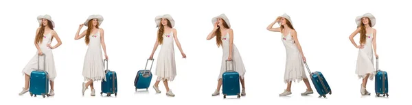 Femme en voyage concept sur blanc — Photo