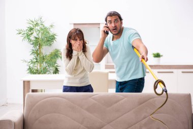 Genç çift ve yılan dairede.