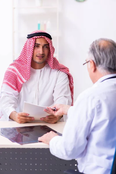 Young male arab visiting experienced male doctor — Stock fotografie