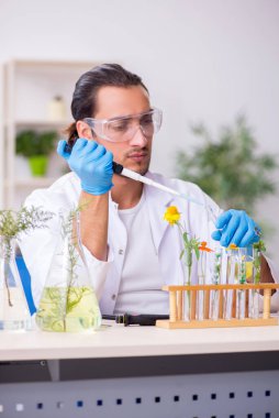 Laboratuvarda çalışan genç bir kimyager.