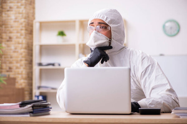 Office worker working in quarantine self-isolation