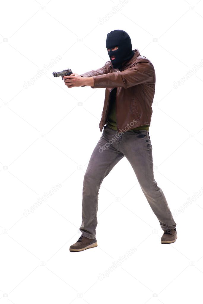 Robber wearing balaclava isolated on white background