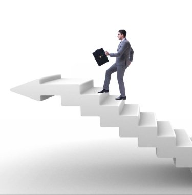 İş adamı iş dünyasında kariyer basamaklarını tırmanıyor