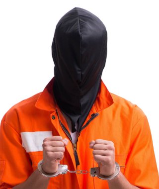 Kelepçeli yakışıklı iş adamı beyaz arka planda izole edilmiş.