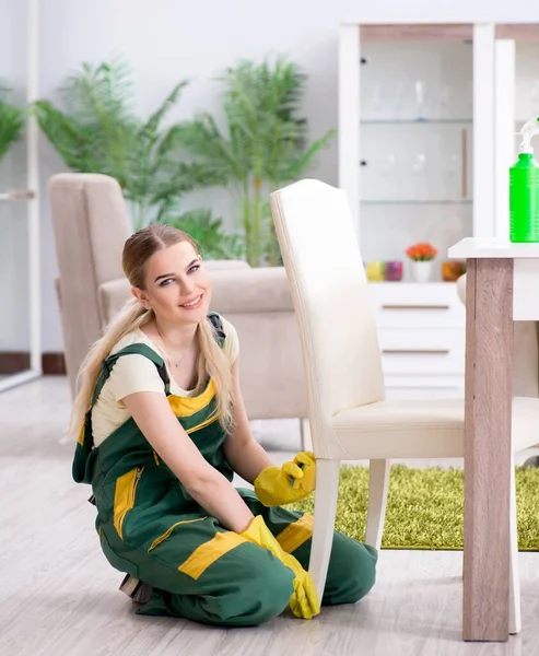Professionele schoonmaakster appartement meubilair — Stockfoto