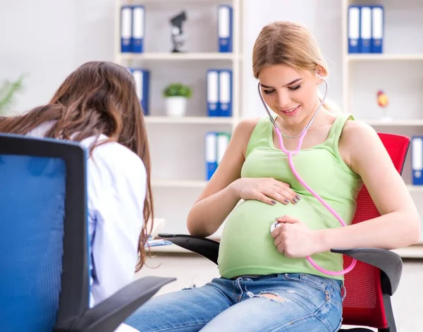 Terhes nő rendszeres kivizsgálás céljából orvoshoz megy — Stock Fotó