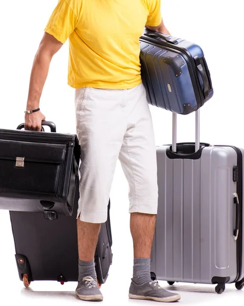 Feliz joven que va de vacaciones de verano aislado en blanco — Foto de Stock