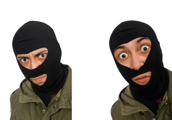 O criminoso usando máscara isolada no branco — Fotografia de Stock