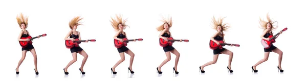 Guitariste féminine isolée sur blanc — Photo