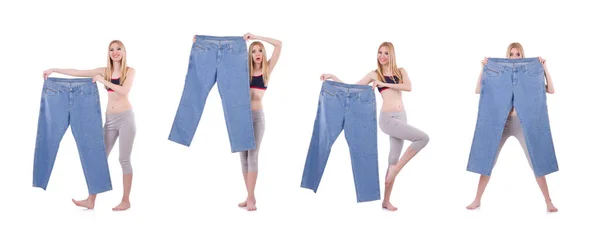 Conceito de dieta com jeans oversize — Fotografia de Stock