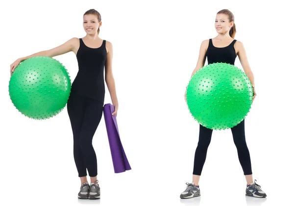 Young woman doing exercises with fitball — Stock Photo, Image
