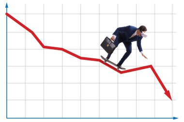 Finans grafiğinde kaykaya binen iş adamı