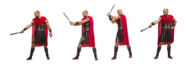 Beyaz arkaplanda izole edilmiş gladyatör