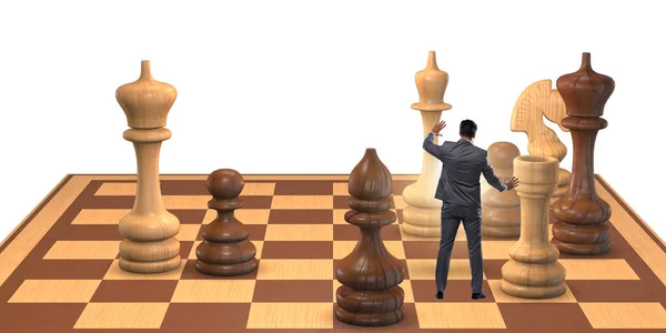 Strateji kavramında büyük satranç tahtasında iş adamı — Stok fotoğraf