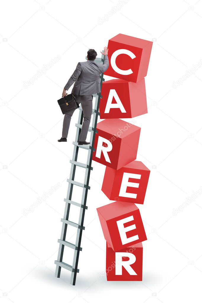 Career concept with businessman on top of blocks