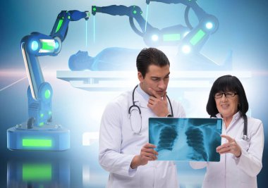 Teletıp konseptinde iki doktor.