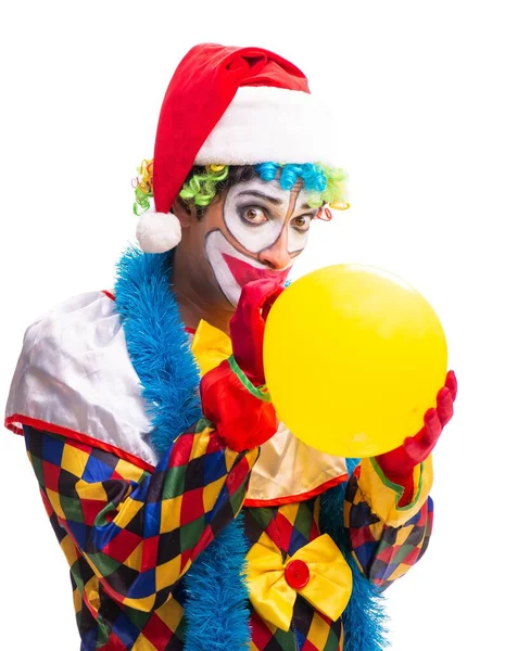 Jovem engraçado palhaço comediante isolado no branco — Fotografia de Stock