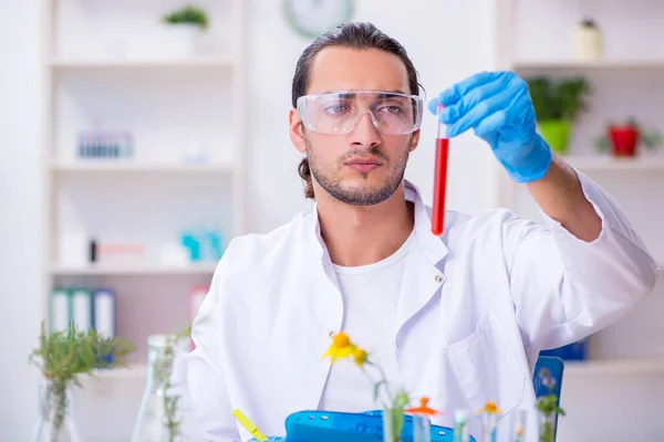 Joven químico masculino trabajando en el laboratorio — Foto de Stock