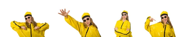 Woman in yellow suit isolated on white — Stock Photo, Image