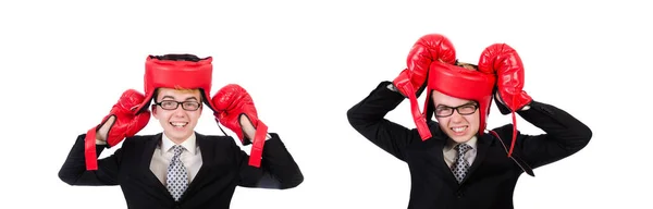 Młody biznesmen bokser odizolowany na biały — Zdjęcie stockowe