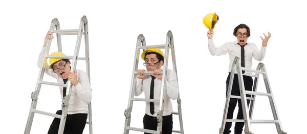 Trabajador de la construcción en concepto divertido en blanco —  Fotos de Stock