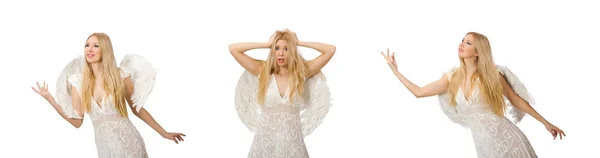 Mulher com asas de anjo isolado no branco — Fotografia de Stock