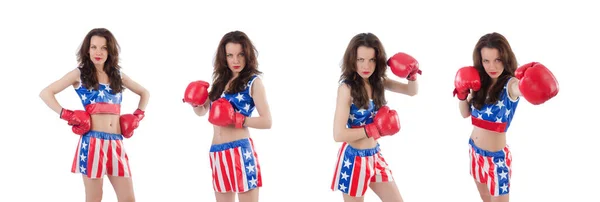 Žena boxer v uniformě se symboly USA — Stock fotografie