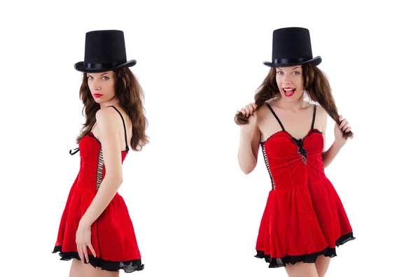 Modelo femenino posando en mini vestido rojo aislado en blanco — Foto de Stock