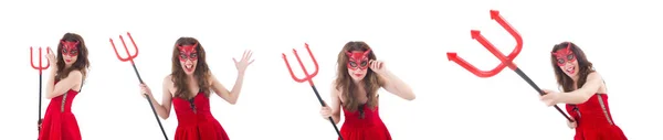 Frau als roter Teufel im Halloween-Konzept — Stockfoto