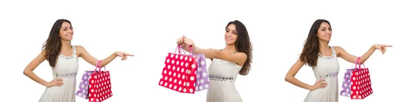 Mulher no conceito de compras isolado no branco — Fotografia de Stock