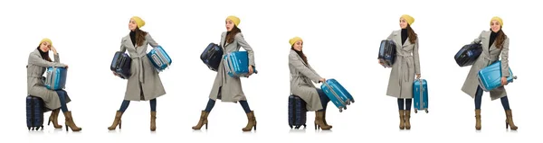 Nő készen áll a Téli pihenés bőrönddel — Stock Fotó