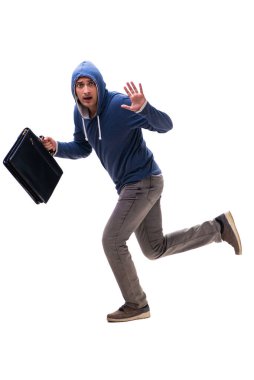 Genç erkek haydut beyazda izole edilmiş.