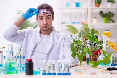 Laboratuvarda çalışan genç bir kimyager.