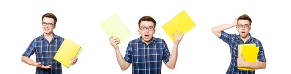 Estudante engraçado isolado em branco — Fotografia de Stock