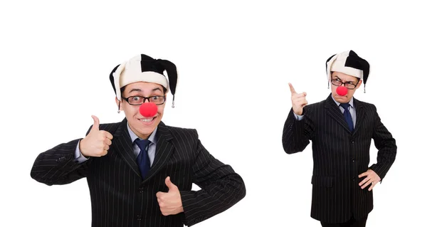 Biznesmen klaun izolowany na białym — Zdjęcie stockowe