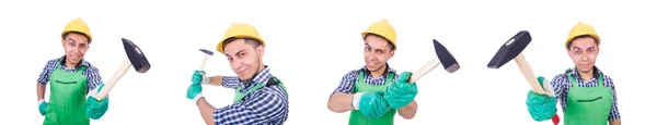 Trabajador industrial aislado en el fondo blanco — Foto de Stock