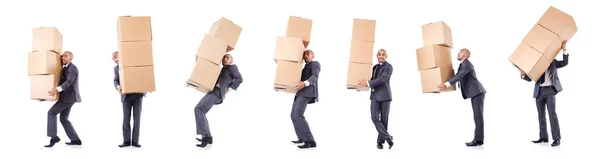 Businessman with box isolated on the white — Stock Photo, Image