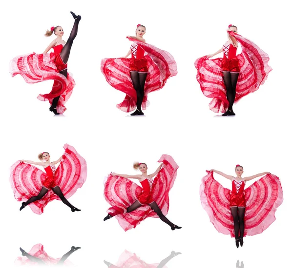 Meisje in een rode jurk dansen dans — Stockfoto