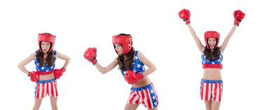 Amerikan sembollü kadın boksör.