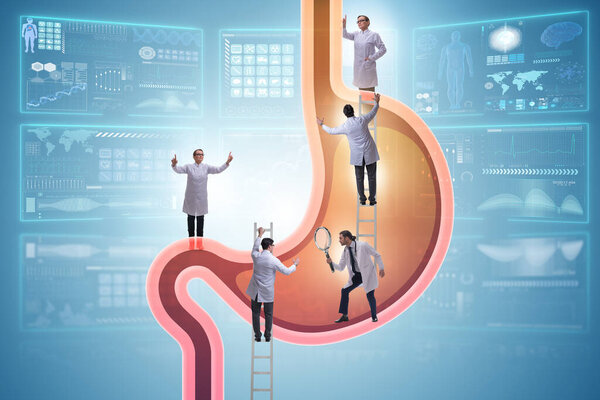 Doctors examining stomach in medical concept