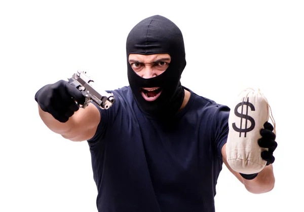 Robber wearing balaclava isolated on white — Stock Photo, Image