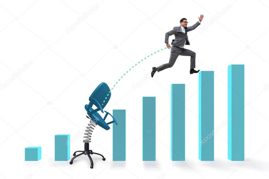 Promotion concept with businessman ejected from chair