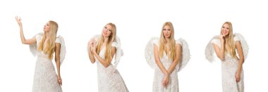 Beyaz, melek kanatlı bir kadın.