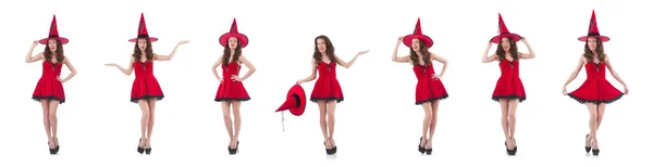 Young female model posing in red mini dress — Stock Photo, Image